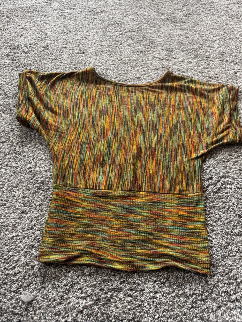 Multicolor Short Sleeve Ribbed Knit Top - Yellow & Green Blend